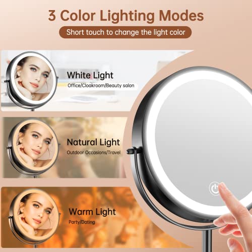 8-Inch Lighted Makeup Vanity Mirror with 3 Color Dimmable Lights, 1X/10X Magnification