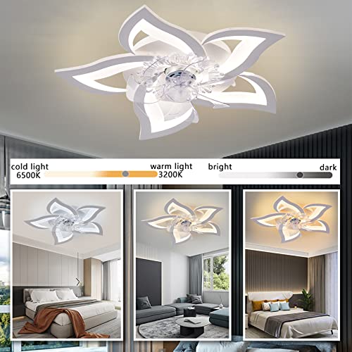 Bevenus White Modern Flower Ceiling Fan with Lights, Dimmable Remote & App Control