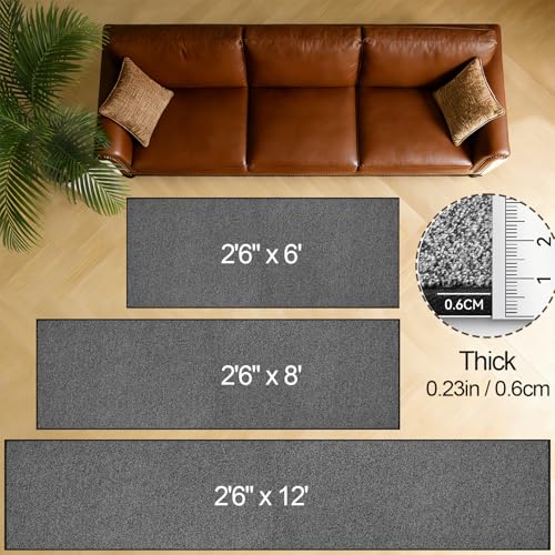 Black 2'6" x 12' Runner Rug with Non-Slip Rubber Backing - Washable Low Pile Carpet for Indoor Hallway Entryway Kitchen Bedroom
