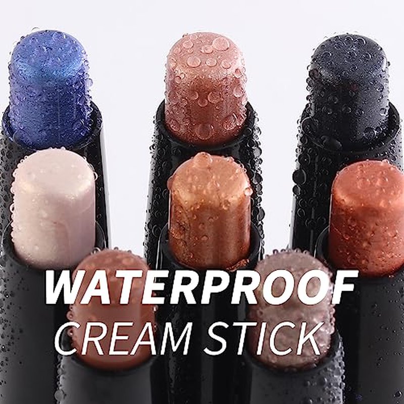Eyeshadow Stick, Cream Eyeshadow Pencil Crayon, Smooth High Pigmented Eye Shadow Pen, Waterproof Long Lasting Highlighter Eye Makeup Set Cocoa Brown Shimmer