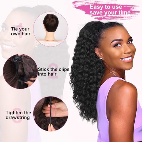 AISI BEAUTY 22 Inch Curly Ponytail Extension Brown Black Drawstring Hair Piece for Women