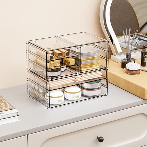 Large 6-Drawer Acrylic Stackable Organizer Set - Clear Makeup & Storage Bins