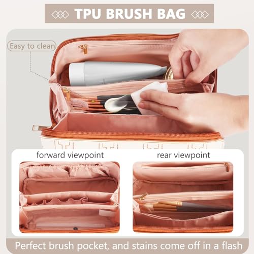 PU Leather Travel Makeup Bag for Women, Large Capacity Cosmetic Organizer, Structured Waterproof Travel Toiletry Bag, Portable Handheld Makeup Pouch for Home & Travel (Medium)