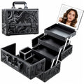 Faquenc Black Travel Makeup Case with LED Lighted Mirror - Portable Organizer