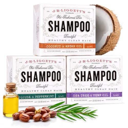 J.R.LIGGETT'S All-Natural Shampoo Bar 3-Pack - Tea Tree & Hemp, Jojoba & Peppermint, Coconut & Argan Oil