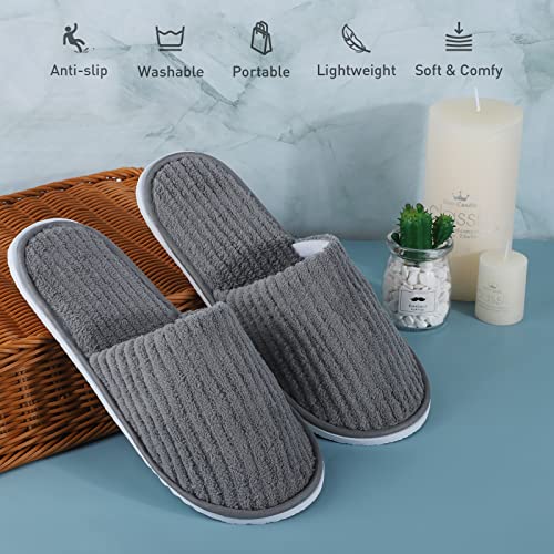 Elcoho Medium Grey Closed Toe Spa Slippers 12 Pairs Coral Fleece Washable Home & Hotel Use