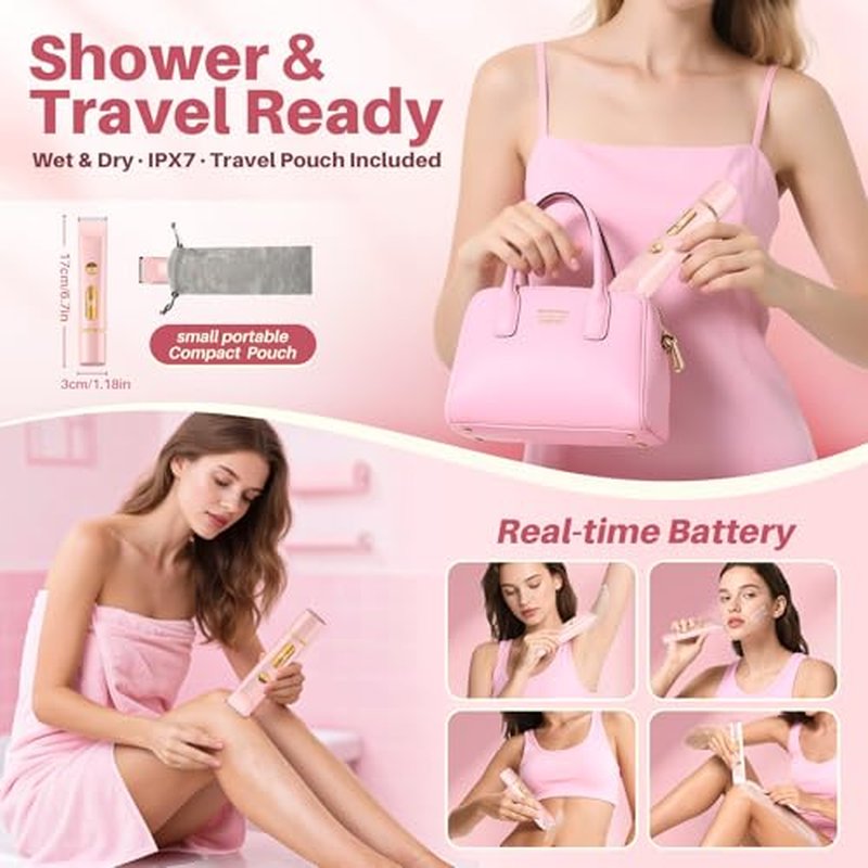 2025 Upgraded Bikini Trimmer for Women, Dual-Head Shaver with LCD Display, Ceramic-Blade Pubic Hair Trimmer, IPX7 Waterproof Wet & Dry Shower Shaver, Travel-Ready Gift Pouch (Light Pink)