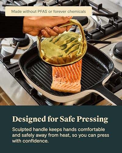 Cream Caraway Stainless Steel Grill Press with Handle – Even Pressing & Seared Results