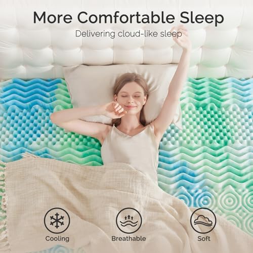 Queen 3-Inch Memory Foam Mattress Topper with Cooling Gel & 7-Zone Support