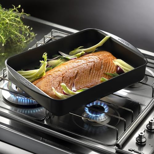 Scanpan Classic Roasting Pan 3.25 Qt with Rack - 13.5" x 8.75" Nonstick, Oven Safe 500°F, Dishwasher Safe, Metal Utensil Safe (variation: without Rack)