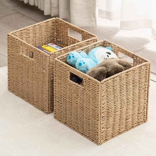 HaoGZMZFCL Handwoven Paper Cube Storage Baskets Set of 4 Natural 13x13x13 inches