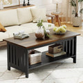 YOSHOOT 39.4-Inch Black Farmhouse Coffee Table with Double Shelf, Small Living Room Table