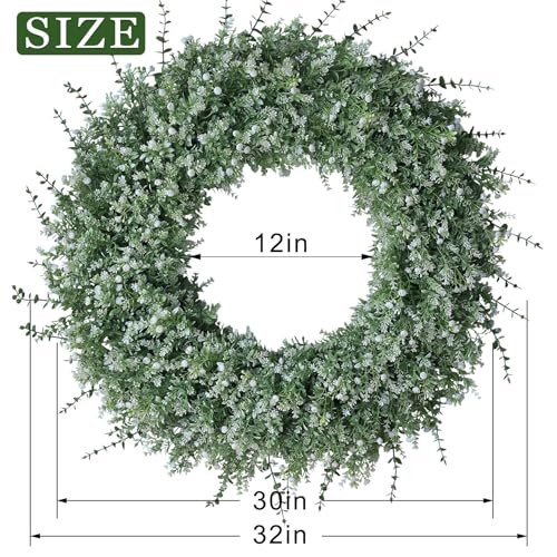 FOTEEWL 32-Inch Artificial Eucalyptus Wreath for Front Door Decor - White-Green, Full & Lifelike