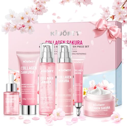 6Pcs Sakura Skin Care Set - Cherry Blossom Face Cleanser, Serum, Toner, Lotion, Eye & Face Cream