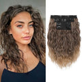 Clip in Hair Extensions 12 Inch Curly Wavy Natural Soft Hairpieces for Women - Light Brown with Golden Ends - 4 Pack
