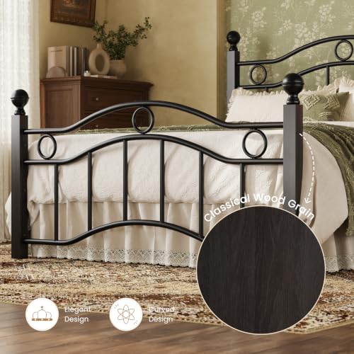 Twin Size Metal Bed Frame Victorian Style Black - Reinforced Steel Support