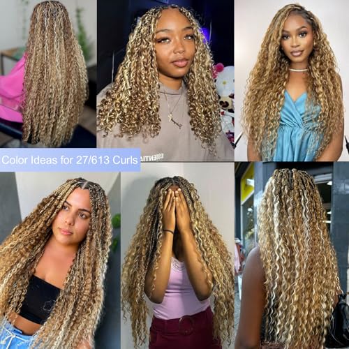 Highlight Human Braiding Hair #27/613 Boho Water Wave Bundles 12 Inch Blonde Highlights
