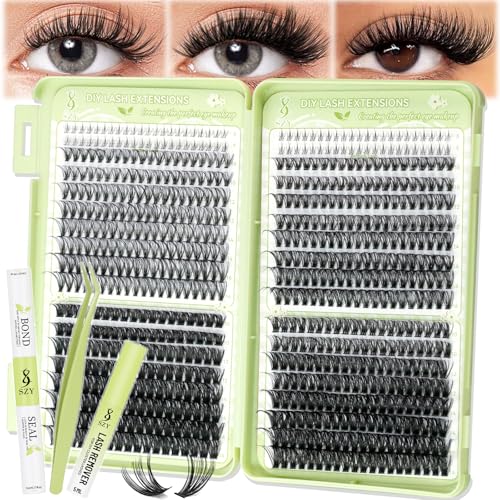Eyelash Clusters Kit With Bottom Lashes 30+40+60+80D Lashes 668 Pcs Natural Wispy Lash Clusters Eyelash Extension Kit 5-16MM D Curl Lash with Bond and Seal Remover Tweezer for DIY at Home