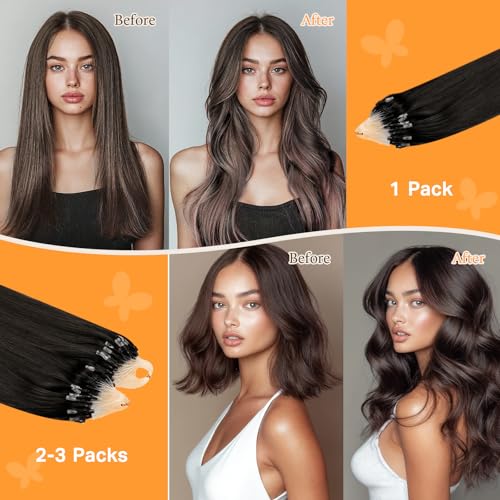 DOORES Micro Link Human Hair Extensions 18 Inch Natural Black - 50g 50 Strands