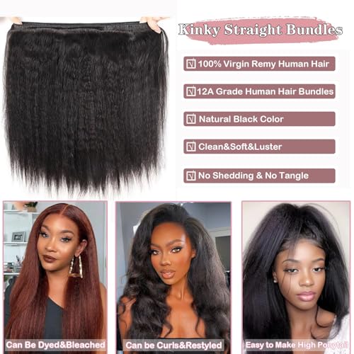 Kinky Straight Human Hair Bundles 20 Inch Natural Black - Unprocessed