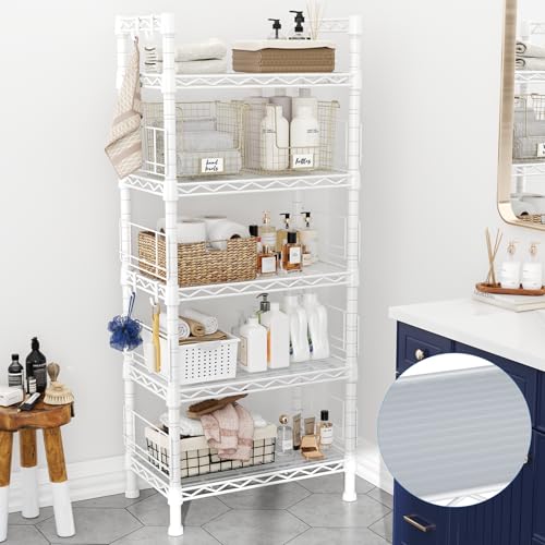 FUTASSI 21.2 x 9.4 x 59.2-inch 5-Tier Metal Storage Rack, White Shelf Organizer for Kitchen, Bathroom, Garage