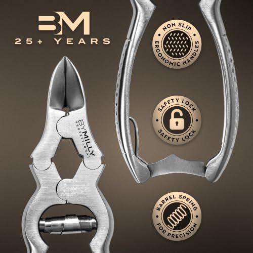 Heavy Duty Nail Clippers for Thick Toenails - Silver, Hammer Forged, Ergonomic Design