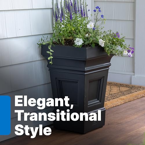 Outdoor Planters with Drainage - Black Plastic Square Garden Pots 2-Pack