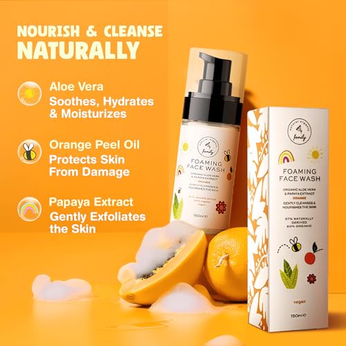 Kids Face Wash Foam Cleanser with Organic Orange Extract - Gentle & Hydrating, 150ml