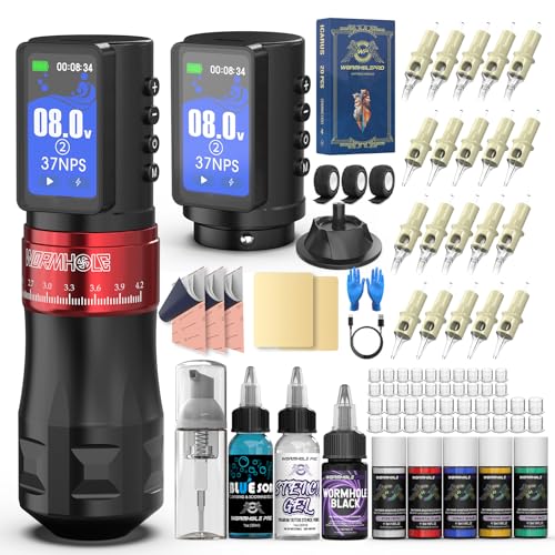 Wireless Tattoo Pen Kit with 2300mAh Battery and 20 Needles - Black