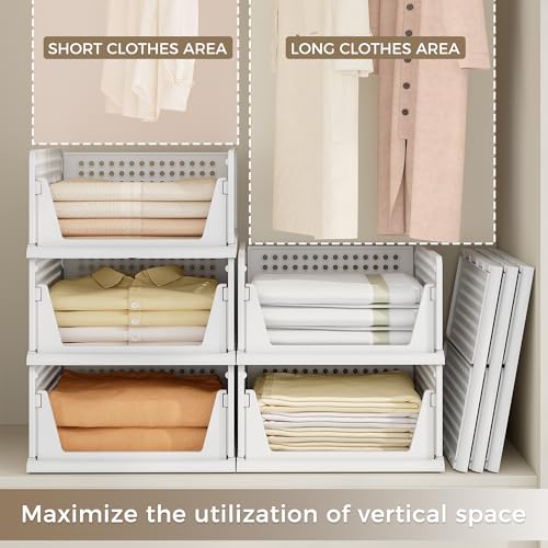 White 8 Pack Stackable Closet Organizer Storage Bins - Pinkpum