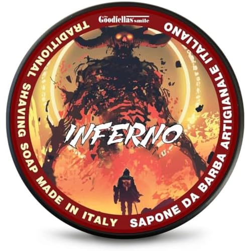 The Goodfellas¡¯ Smile INFERNO (Leather, Cedar & Sandalwood) Italian Shaving Soap ? Tallow-Based Soft Soap for Traditional Wet Shaving with Shave Brush & Razor