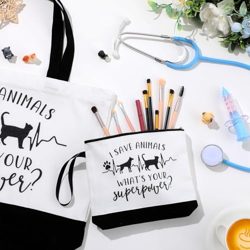 Paterr Vet Tech Appreciation Gifts Tote Bags Canvas Makeup Bag Veterinary Thank You Gift for Veterinarian Pet Lover Assistant