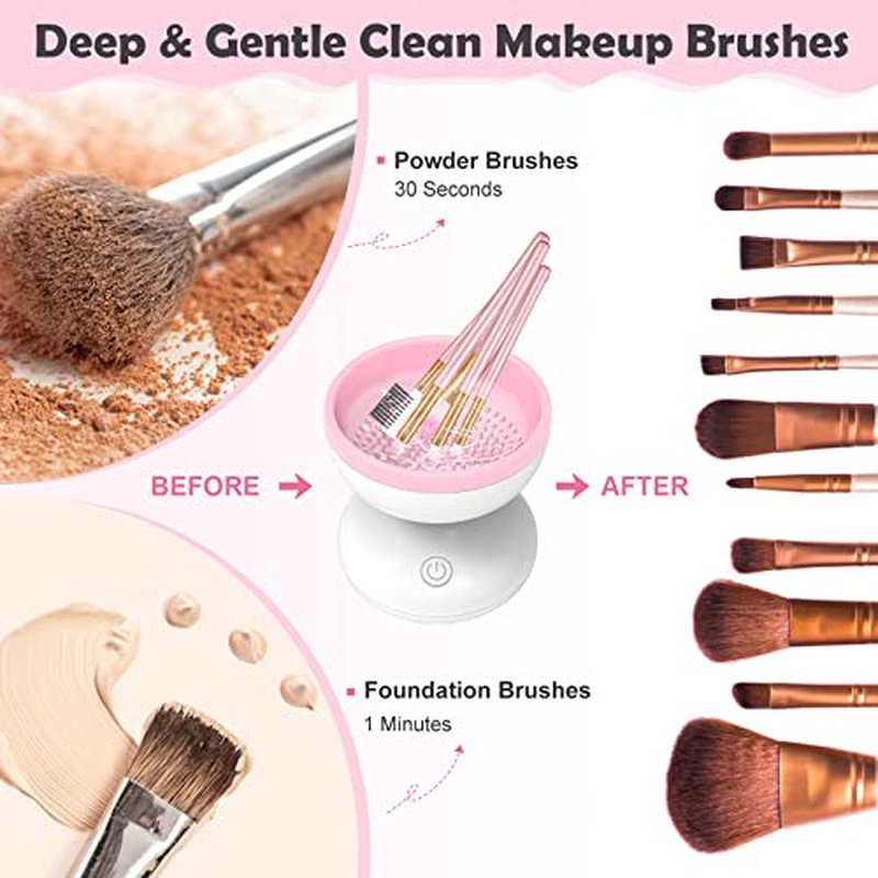 Electric Makeup Brush Cleaner, Luxiv Wash Makeup Brush Cleaner Machine Fit for All Size Automatic Spinner Dryer, Beauty Blender Washer (Pink)
