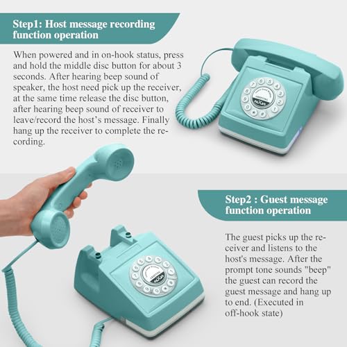 Old Model Blue Retro Audio Guest Book Phone with 32GB Recording - Wedding & Party Keepsake