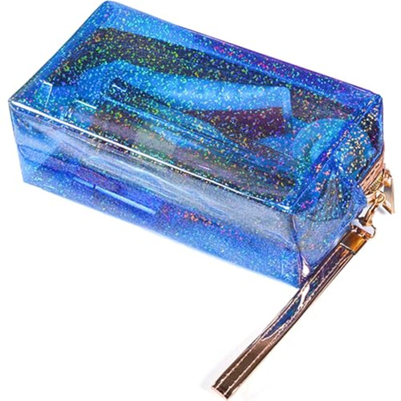 4Pcs Clear Makeup Bag Cosmetic Organizer Case Waterproof Travel Toiletry Bag with Handle, PU Makeup Bag Zipper Pouch Travel Cosmetic Bags for Women Accessories (Blue+Pink+Silver+Purple)