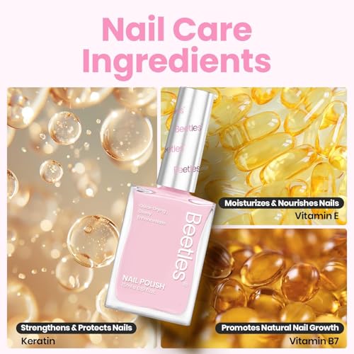 Beetles Light Pink Nail Polish - Cloudy Rose, Pastel Baby Pink Nail Polish Quick Dry, Long-Lasting Pastle Nails, Valentine Fingernail Art Effect Gift for Her - 0.51Fl Oz/15ML