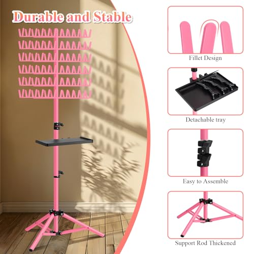 Pink Braiding Hair Rack with Tray - Adjustable 144 Pegs Hair Extension Organizer