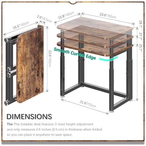 4NM Rustic Brown & Black 23.6-Inch Foldable Portable Computer Desk with Wheels