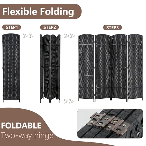 4-Panel Folding Privacy Room Divider - 6 ft Wood Screen for Home & Office, Black