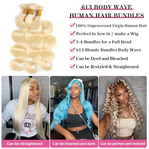 Blonde 20 Inch Human Hair Body Wave Bundles - Dyeable 613 Quick Weave Variation of THIS listing