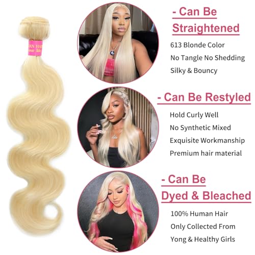 613 Blonde Body Wave Human Hair Bundles - 18 Inch Virgin Brazilian Weave