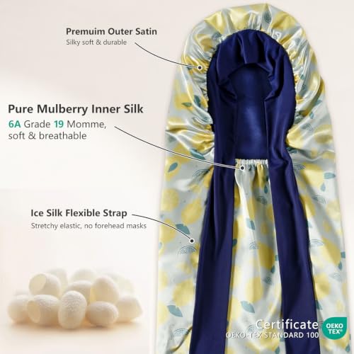 ZIMASILK Blue Lemon Silk Sleep Bonnet for Long Hair - One Size