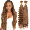 30# Brown Human Braiding Hair - 22 Inch Deep Curly Wave for Boho Braids - 2 Bundles