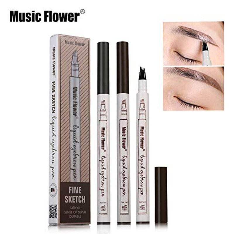 Mint Choice Music Flower Four Tip Eyebrow 24 Hour Tattoo Pen Long lasting, Waterproof and Smudge-Proof (Dark Gray)