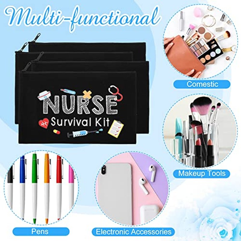 26 Pcs Nurse Survival Kit Cosmetic Bag Funny Gift for Nurse Practitioner Makeup Toiletry Nurse Bag Nurses Week Gifts Travel Zipper Nurse Pouch for Nurses School Birthday Teens, Black