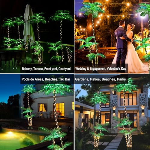 7FT Lighted Artificial Palm Tree with Three Trunks and 260 LEDs - Indoor & Outdoor Tiki Decor - Electric Variation