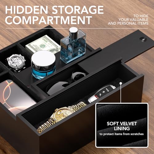 Cologne Organizer for Men, 3 Tier Perfume Stand With Drawer Hidden Compartment and Lining, Wood Display Holder for Watch Jewelry, Black, Great Gifts for Christmas