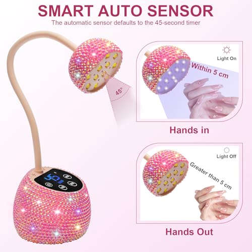 CGBE Pink Diamond UV LED Nail Lamp 36W Mini Cordless for Gel Nails