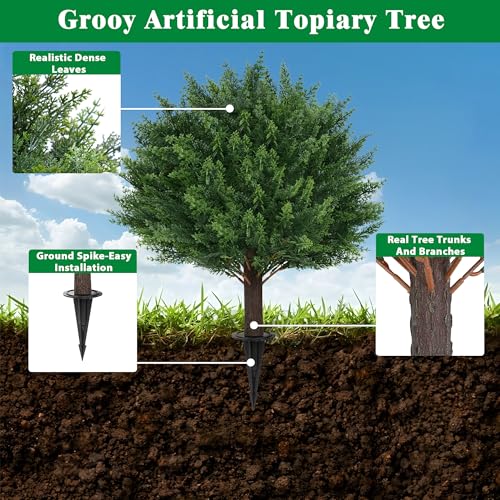 Grooy Artificial Cedar Ball Topiary Tree Set of 4 UV-Resistant Outdoor Decoration