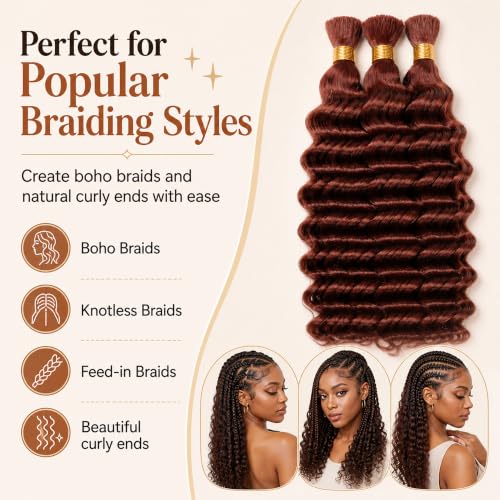 Niciitysi #33 Deep Wave Reddish Brown Braiding Hair Bundles 18 Inch - 150g